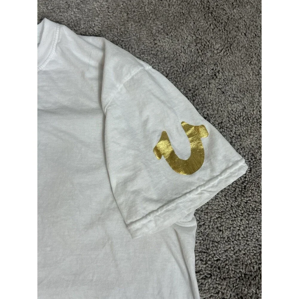 True Religion Shirt Mens XL White Short Sleeve Casual T Shirt Basic Gold Logo